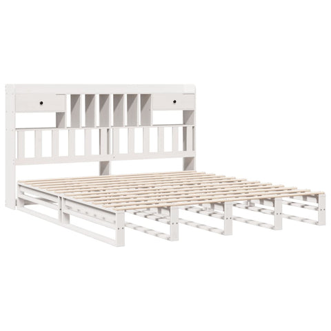 vidaXL Bookcase Bed without Mattress White 180x200 cm Super King Solid Wood Pine