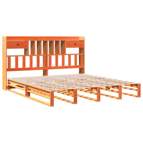 vidaXL Bookcase Bed without Mattress Wax Brown 200x200 cm Solid Wood Pine