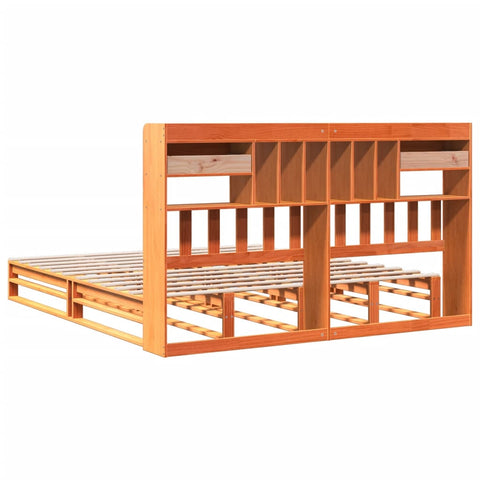 vidaXL Bookcase Bed without Mattress Wax Brown 200x200 cm Solid Wood Pine