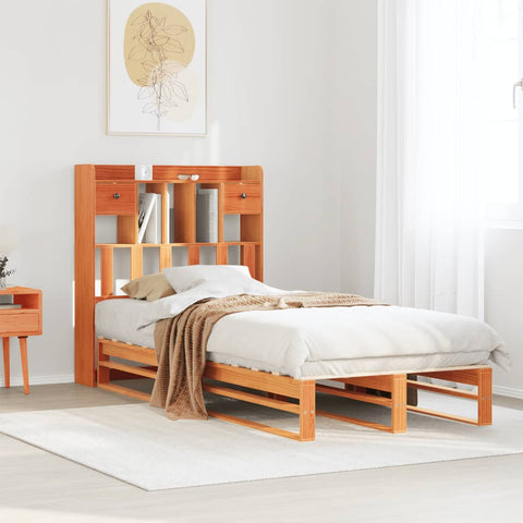 vidaXL Bookcase Bed without Mattress Wax Brown 90x190 cm Single Solid Wood Pine