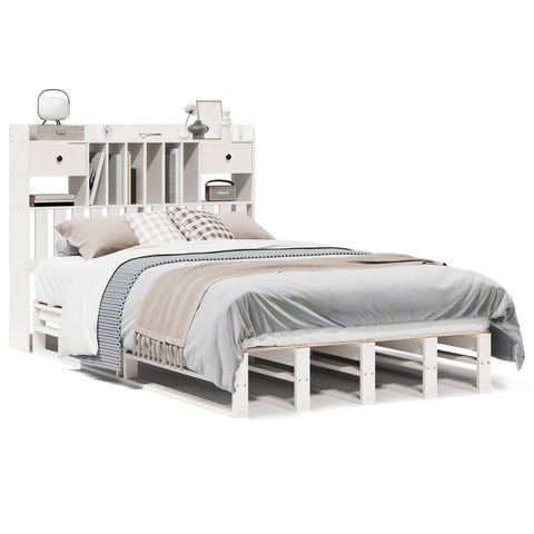 vidaXL Bookcase Bed without Mattress White 135x190 cm Double Solid Wood Pine
