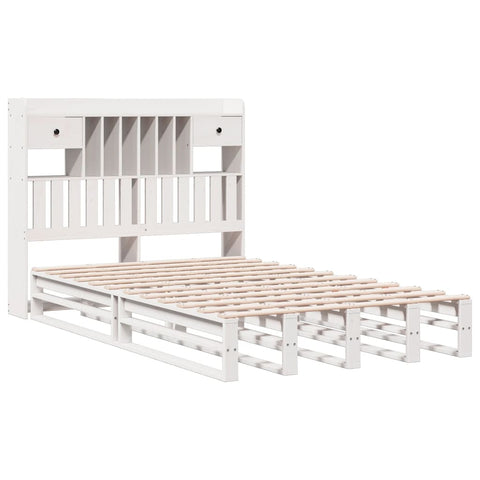 vidaXL Bookcase Bed without Mattress White 135x190 cm Double Solid Wood Pine