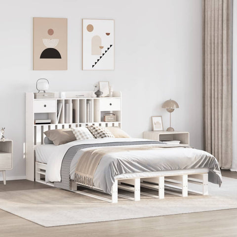 vidaXL Bookcase Bed without Mattress White 135x190 cm Double Solid Wood Pine