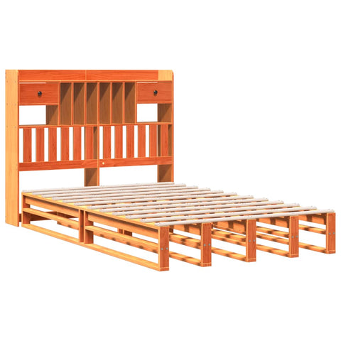 vidaXL Bookcase Bed without Mattress Wax Brown 135x190 cm Double Solid Wood Pine