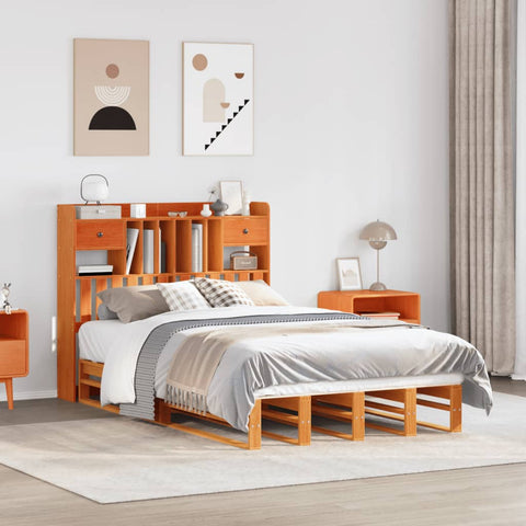 vidaXL Bookcase Bed without Mattress Wax Brown 135x190 cm Double Solid Wood Pine