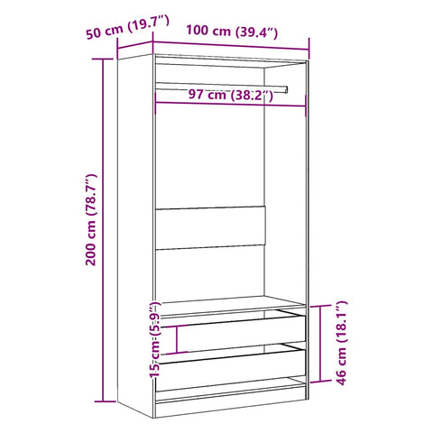 vidaXL Wardrobe Artisan Oak 100x50x200 cm Engineered Wood