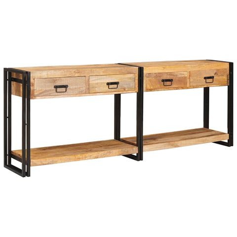 vidaXL Console Table with Drawer 2 pcs Brown Solid rough mango wood