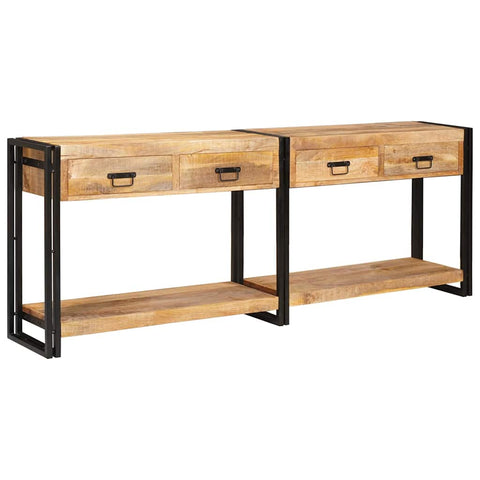 vidaXL Console Table with Drawer 2 pcs Brown Solid rough mango wood