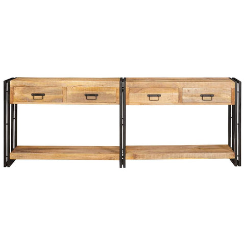 vidaXL Console Table with Drawer 2 pcs Brown Solid rough mango wood
