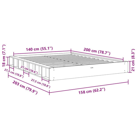 vidaXL Bed Frame without Mattress 140x200 cm Solid Wood Oak