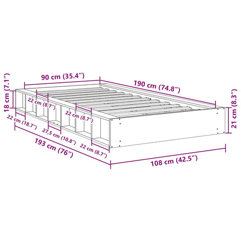 vidaXL Bed Frame without Mattress 90x190 cm Solid Wood Oak