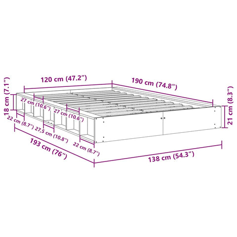 vidaXL Bed Frame without Mattress 120x190 cm Solid Wood Oak