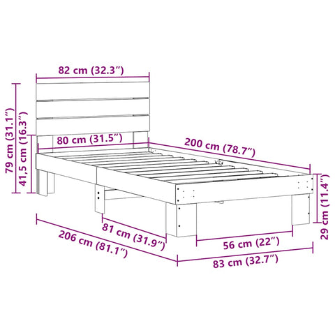 vidaXL Bed Frame with Headboard without Mattress 80x200 cm Solid Wood Oak