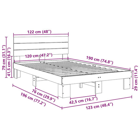 vidaXL Bed Frame with Headboard without Mattress 120x190 cm Solid Wood Oak