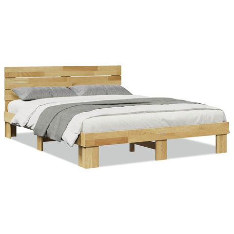 vidaXL Bed Frame with Headboard without Mattress 140x190 cm Solid Wood Oak