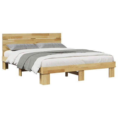 vidaXL Bed Frame with Headboard without Mattress 140x190 cm Solid Wood Oak
