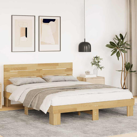 vidaXL Bed Frame with Headboard without Mattress 140x190 cm Solid Wood Oak
