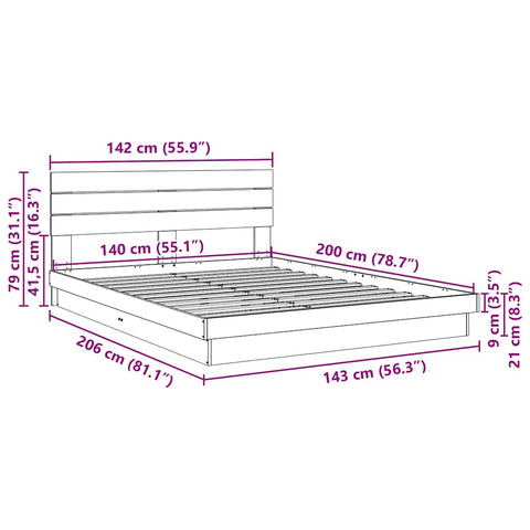 vidaXL Bed Frame with Headboard without Mattress 140x200 cm Solid Wood Oak