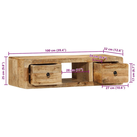 vidaXL Wall-mounted TV Cabinet 100x32x25 cm Solid Wood Rough Mango