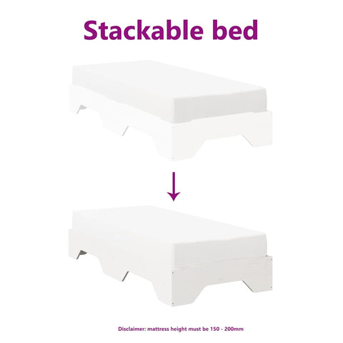 vidaXL Bed Frame No Mattress Stackable White 80x200 cm Solid Wood
