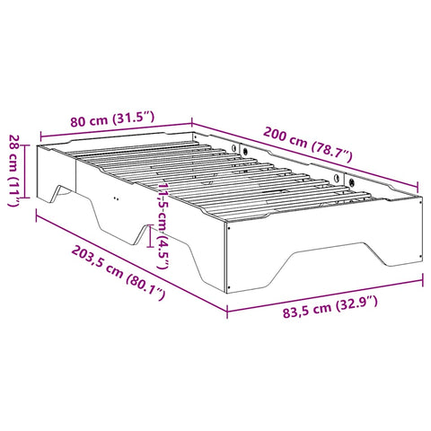 vidaXL Bed Frame No Mattress Stackable White 80x200 cm Solid Wood