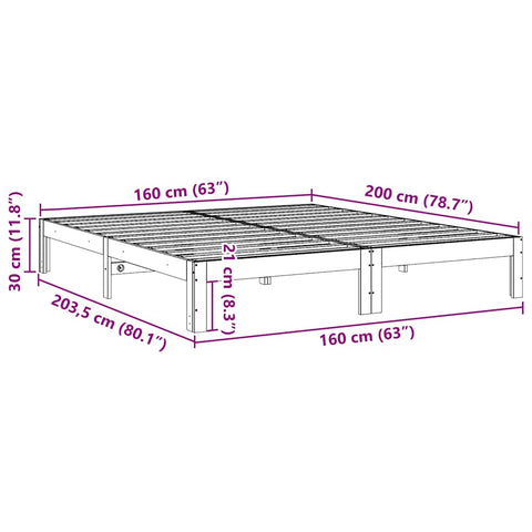 vidaXL Bed Frame without Mattress Wax Brown 160x200 cm Solid Wood Pine