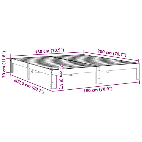 vidaXL Bed Frame without Mattress Wax Brown 180x200 cm Super King Solid Wood Pine
