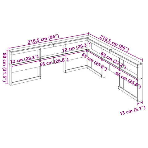 vidaXL Bookcase Headboard L-Shaped 200 cm Solid Wood Pine