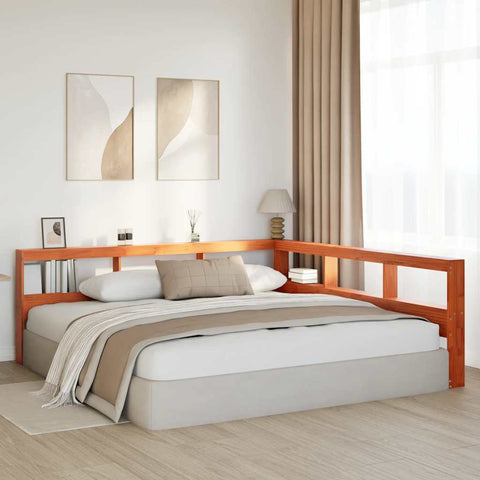 vidaXL Bookcase Headboard L-Shaped Wax Brown 200 cm Solid Wood Pine
