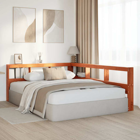 vidaXL Bookcase Headboard L-Shaped Wax Brown 150 cm Solid Wood Pine