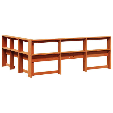 vidaXL Bookcase Headboard L-Shaped Wax Brown 140 cm Solid Wood Pine