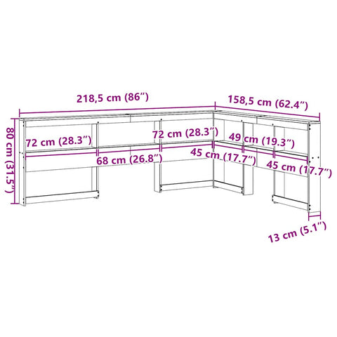 vidaXL Bookcase Headboard L-Shaped Wax Brown 140 cm Solid Wood Pine