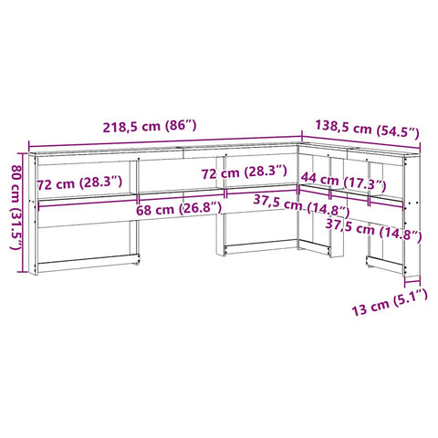 vidaXL Bookcase Headboard L-Shaped Wax Brown 120 cm Solid Wood Pine