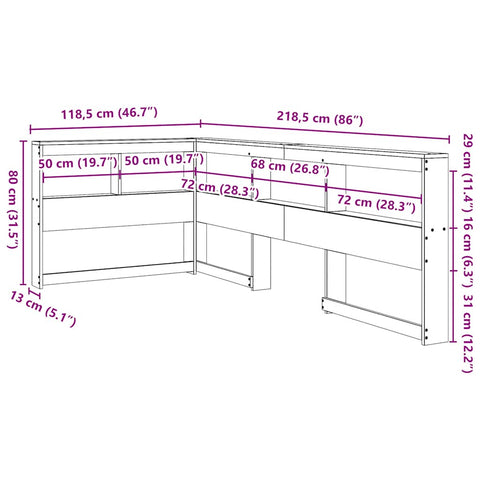 vidaXL Bookcase Headboard L-Shaped White 100 cm Solid Wood Pine