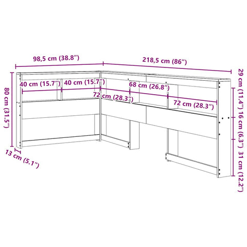 vidaXL Bookcase Headboard L-Shaped 80 cm Solid Wood Pine