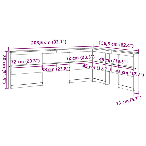 vidaXL Bookcase Headboard L-Shaped Wax Brown 140 cm Solid Wood Pine