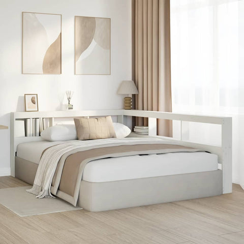 vidaXL Bookcase Headboard L-Shaped White 135 cm Solid Wood Pine