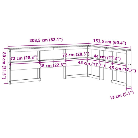 vidaXL Bookcase Headboard L-Shaped White 135 cm Solid Wood Pine