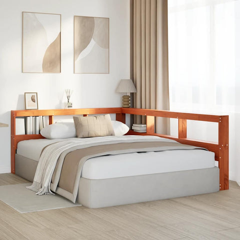 vidaXL Bookcase Headboard L-Shaped Wax Brown 135 cm Solid Wood Pine