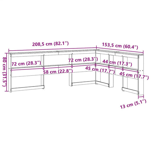 vidaXL Bookcase Headboard L-Shaped Wax Brown 135 cm Solid Wood Pine