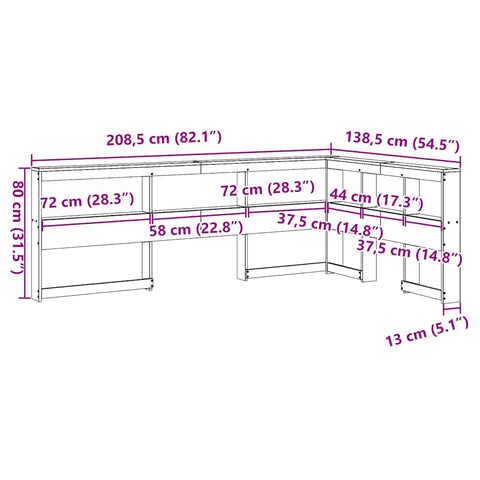 vidaXL Bookcase Headboard L-Shaped Wax Brown 120 cm Solid Wood Pine