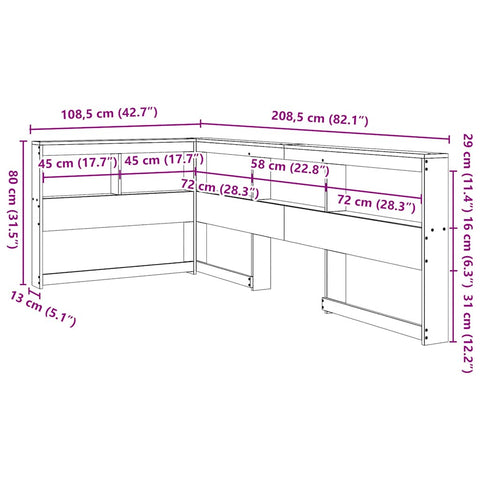 vidaXL Bookcase Headboard L-Shaped 90 cm Solid Wood Pine