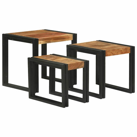 vidaXL Nesting Table 3 pcs Solid acacia wood and a metal