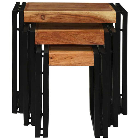 vidaXL Nesting Table 3 pcs Solid acacia wood and a metal