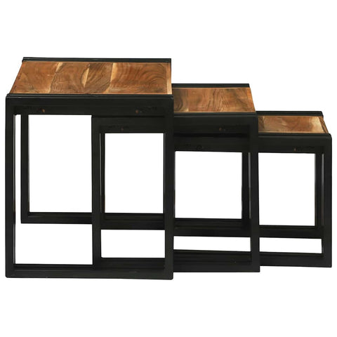 vidaXL Nesting Table 3 pcs Solid acacia wood and a metal