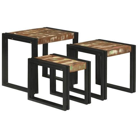 vidaXL Nesting Tables Brown and black Solid Reclaim wood