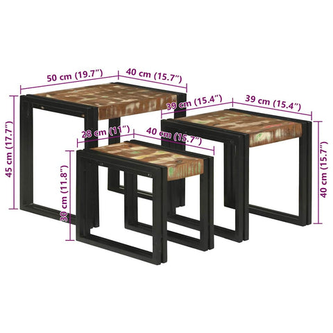 vidaXL Nesting Tables Brown and black Solid Reclaim wood