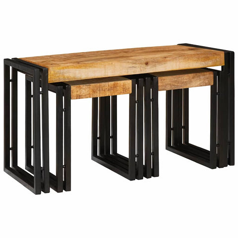 vidaXL Nesting Table 3 pcs Solid rough mango wood and a metal