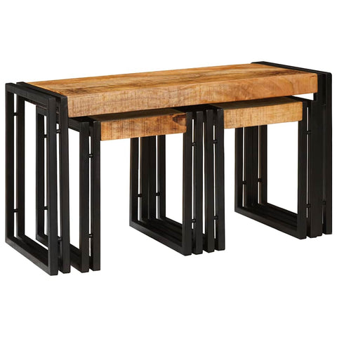vidaXL Nesting Table 3 pcs Solid rough mango wood and a metal