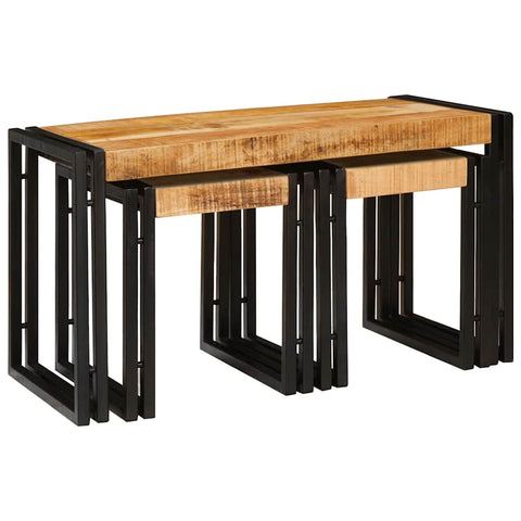 vidaXL Nesting Table 3 pcs Solid rough mango wood and a metal
